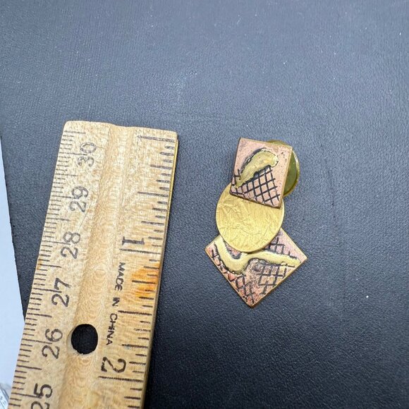 Artisan Abstract Geometric Mixed Metal Earrings With Post Back - Picture 4 of 5